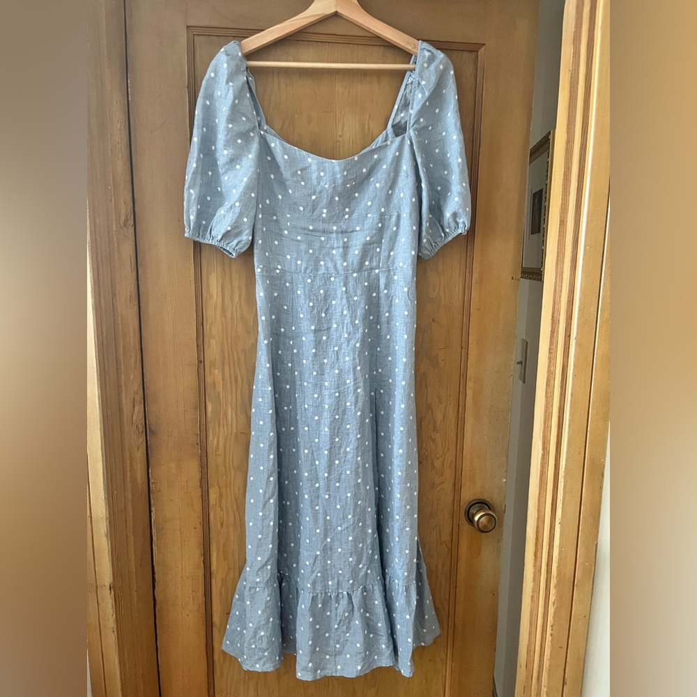 Reformation Light Blue Polka Dot Midi Dress